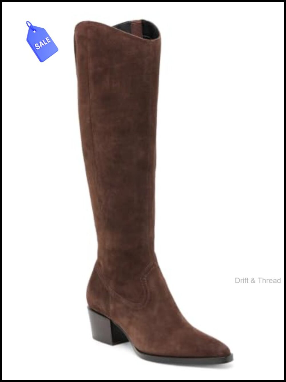 Women's Faux Suede Knee High Boots Wide Calf Chunky Heel Pointed Toe